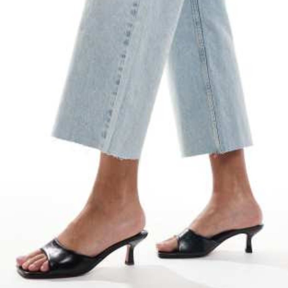 Patent Black Kitten Heel Mules.